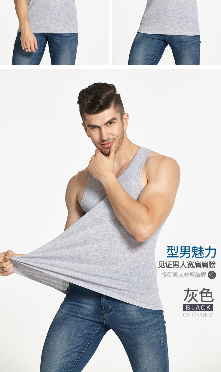 Của nam giới vest cotton Slim fit thể dục thể thao dưới hurdle trắng triều mùa hè thanh niên vest