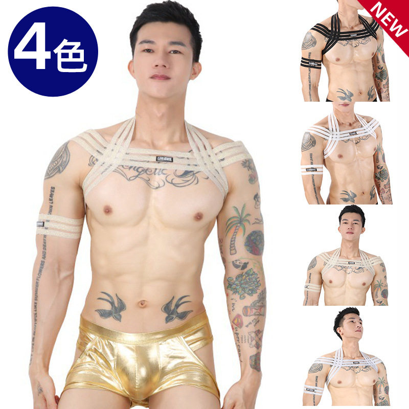 Men's All-in-One Jumpsuit G Corset Belt Tight Arm Ring Bar Bundy Shoulder Strap Baby Bag Chest Strap Bundle Men Gold Color