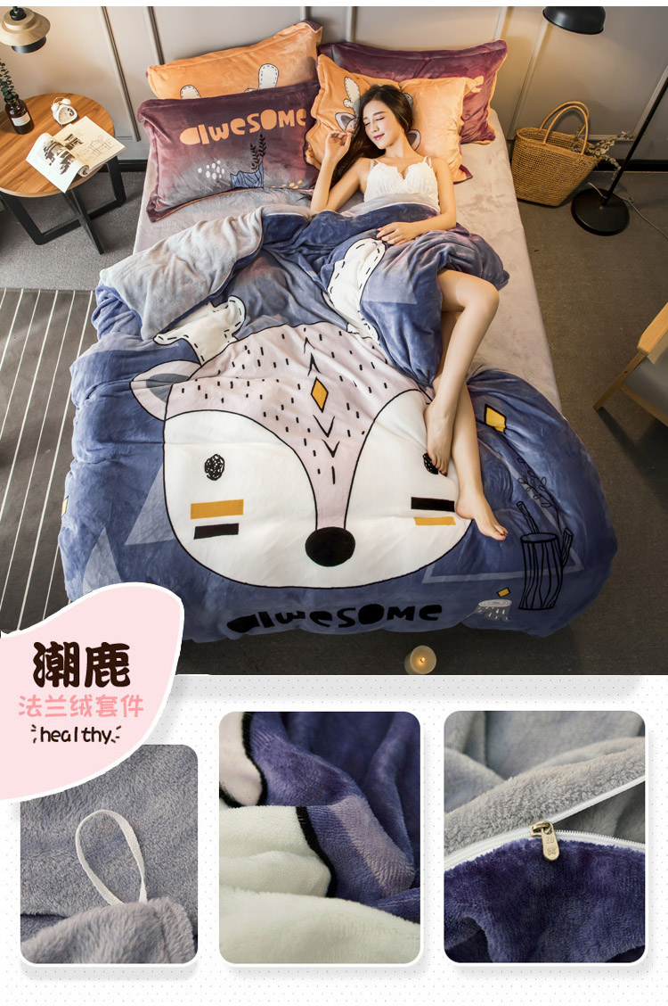Flannel bốn mảnh dày ba mảnh Fara san hô lông cừu tấm chăn che ấm đôi mặt cashmere mùa thu và mùa đông chăn ga gối đệm giá rẻ