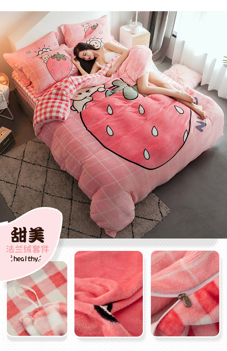Flannel bốn mảnh dày ba mảnh Fara san hô lông cừu tấm chăn che ấm đôi mặt cashmere mùa thu và mùa đông chăn ga gối đệm giá rẻ