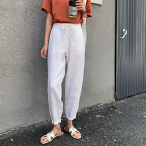 Linen wide leg pants Korean version High waist 90% pants Slim Womens Summer Cotton Linen Casual Loose Straight Cylinder 90% Pants Tide