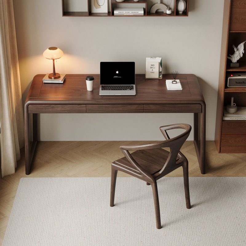 South American Walnut Desk Study Table Simple Solid Wood Computer Desk Study Room Rounded Corner Office Desk Writing Desk with Drawer South American Walnut Desk Study Table Simple Solid Wood Computer Desk Study Room Rounded Corner Office Desk Writing Desk with Drawer