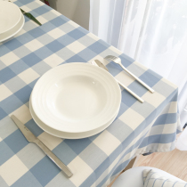 Light blue plaid waterproof and oil-proof disposable tablecloth fabric cotton linen tea table cloth desk cover cloth simple modern table mat