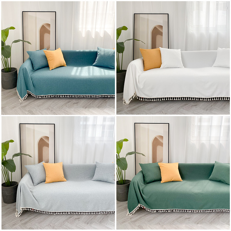 Minimalist pure colour cotton linen sofa towels full cover sofa cover cloths cover scarves full bag universal Nordic anti-cat catch
