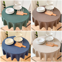 Simple modern cotton linen waterproof and oil-proof disposable round table cloth household tablecloth New Chinese solid color table cloth