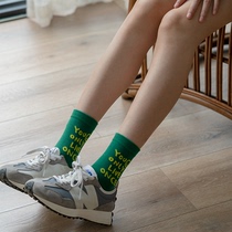 Under the boots socks womens midline socks spring and summer Japanese cotton Korean letter socks college style stripes summer