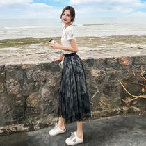 Sandro Vicari Fashion suit Two sets of reduced age foreign air mesh dress Temperament Cashew Suit Skirt