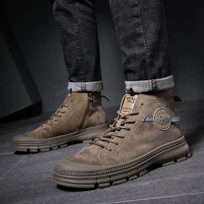 Giày da nam vào mùa thu và mùa đông Martin boots cao cổ của nam giới giày dụng cụ cao cấp của nam giới Hiệp sĩ Anh giày cao cổ đi tuyết giày nam bình thường - Giày ống