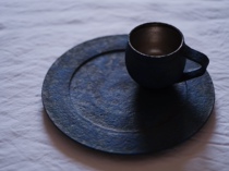 Japanese pottery artist Yusuke Wakasa handmade high-quality blue glaze coffee cup wide-brimmed breakfast plate