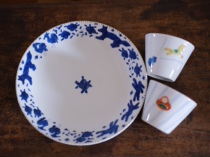 Japanese pottery artist Nakamachi hand-made hand-painted animals deep dish dinner plate pig mouth cup