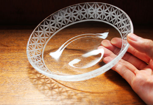 Domestic spot Japanese writer hand carved glass deep plate MIG hand blown Luyu groceries