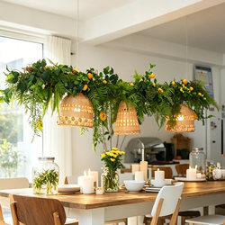 Southeast Asian Rattan Pendant Lights, Forest-Style Pastoral Style, Popular Restaurant Long Dining Table, Homestay Hotel Island Bar Lighting Fixtures