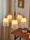 American Retro Living Room Chandelier, Country-Style Walnut Mesh Glass Tassel Lamp, Vintage All-Copper Dining Room Bedroom Chandelier