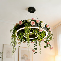 French-Style Pastoral Rose and Green Plant Pendant Light for Trendy Restaurants, Commercial Use, Homestays, Instagram-Style Bakeries, and Flower Shops, Ambiance Lighting
