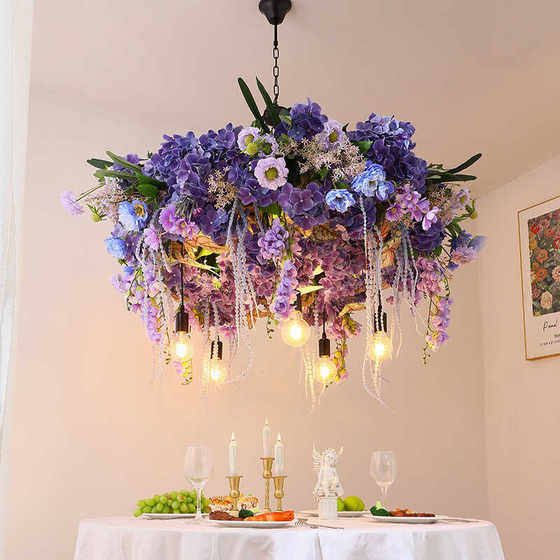Creative Round Floral Chandelier with Flowers for Bar, Garden, Restaurant, Cafe, Hotel, Floral Decoration Chandelier