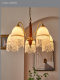 American Retro Living Room Chandelier, Country-Style Walnut Mesh Glass Tassel Lamp, Vintage All-Copper Dining Room Bedroom Chandelier