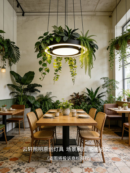 Creative Circular Plant Lights for Guesthouses, Western Restaurants, Leisure Areas, Shops, Southeast Asian Offices, Sunrooms, and Forest-Style Pendant Lights