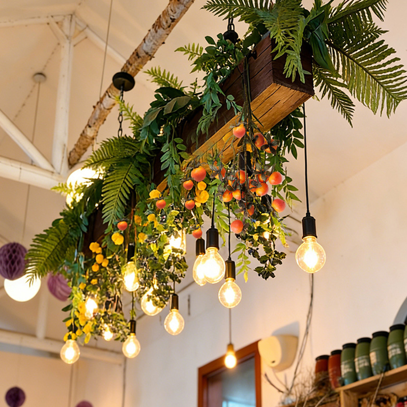 Bar Counter Pendant Light Persimmon Lemon Vintage Pastoral Style Plant Pendant Light Restaurant Cafe Window Artistic Decorative Lighting