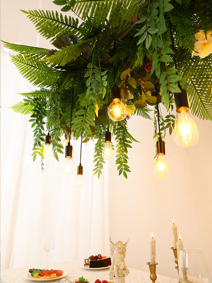 Bar Counter Pendant Light, Forest Style, Western Restaurant, Long Dining Table, Coffee Shop, Homestay, Sunroom, Courtyard, Shop Window, Green Plant Pendant Light