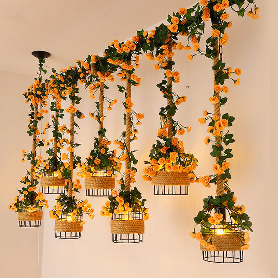 Industrial Style Bar Pendant Light with Hemp Rope, Plant-Themed Restaurant, Flower Shop, Guesthouse, Window Display, Barbecue Restaurant, Cafe Decorative Light