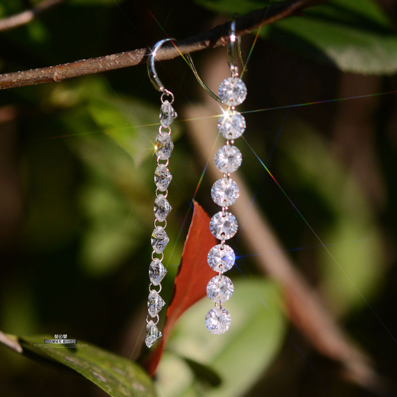 High-end long explosive flash zircon earrings drop earrings long fairy Japanese and Korean version of fashion temperament wild earrings drop earrings