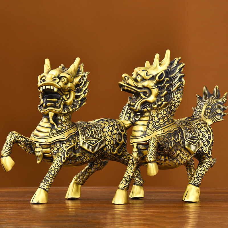 Pure Bronze Kirin Pendulum with a pair of home Decorative Items Living Room Genguan Office TV Cabinet Craft Gift Pendulum