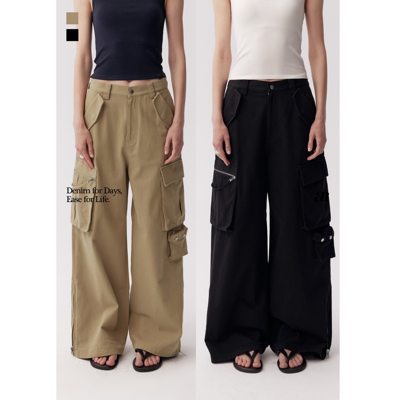 Madeinam Twill Cotton_American Retro Wide Waistband Multi-Pocket Low-Waist Loose Cargo Straight-Leg Bombshell Pants Madeinam Twill Cotton_American Retro Wide Waistband Multi-Pocket Low-Waist Loose Cargo Straight-Leg Bombshell Pants