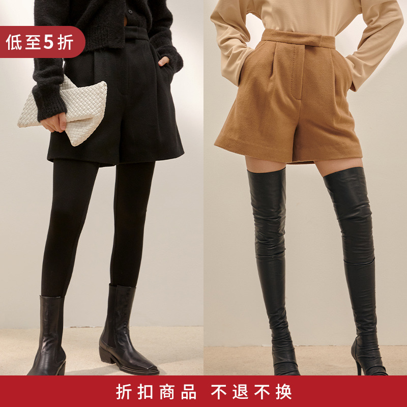 MADEINAM2020 autumn and winter quality handmade single-sided woolen single pleated Gong needle classic version woolen shorts black camel