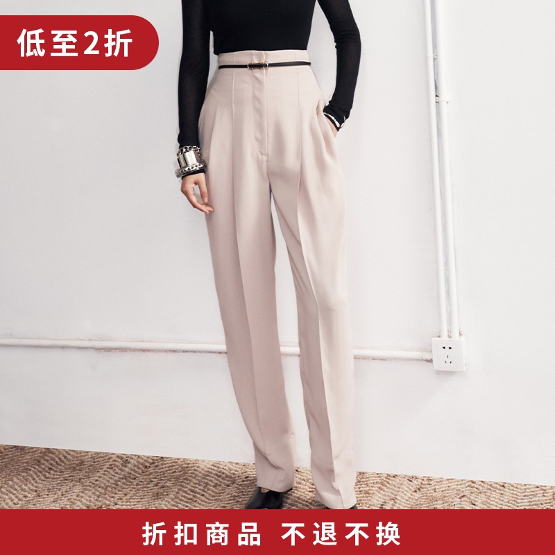 MADEINAM2020 Early Autumn New Set Dyeing Seagull Grey Pant Pendant Wide Leggings Pants Head Layer Bull Leather Fine Leather Strap