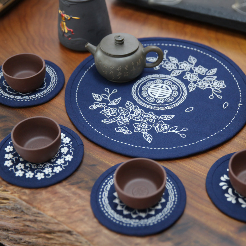 Hand Embroidered Diy Material Bag Cups Cushion Ancient Wind Zen Tea Mat Cotton Linen Suit Beginner Homemade Film Tutorial