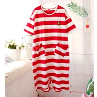 Mùa xuân và mùa hè mới nữ cotton ngắn tay áo ngủ jumpsuit rộng kích thước lớn phiên bản Hàn Quốc của sọc mỏng dịch vụ mặc nhà giản dị - Đêm đầm váy mặc ở nhà