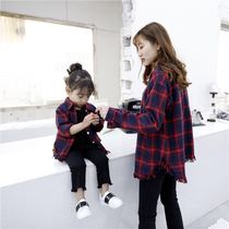 Plaid shirt parent-child outfit new foreign style large size loose spring and autumn retro fringed mother and child net red mother and daughter jacket