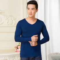 Autumn clothes men thin thermal underwear base shirt modal cotton sweater long sleeve top single piece green middle-aged ultra-thin V