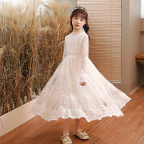 Girls dress in dress Summer CUHK Scout red long dress thin children white lace dress little girl princess dress