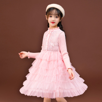 Girl Little Savage Princess Dress 2021 New Autumn Winter Sweater Fluffy Cake Skirt Knit Pure Color Birthday Dress