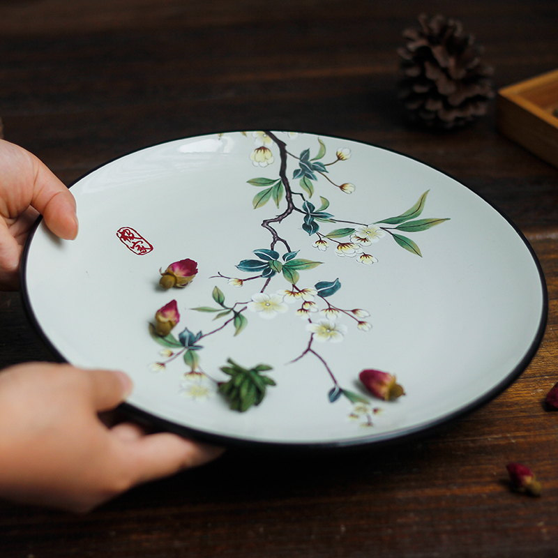 New Chinese ceramic decorative plate living room TV cabinet plating Bogu shelf creative ins wind sitting disc study ornaments