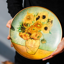 Van Gogh oil painting decorative plate Simple modern ceramic sitting plate ornaments Creative living room TV cabinet Sunflower plate