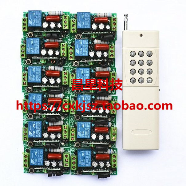 220V 12-way wireless remote control switch lamp access control one drag 12 high-power two-piece water pump control