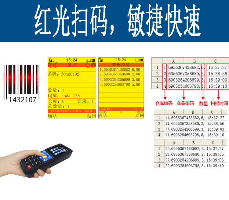 Comet A6 kho hàng tồn kho không dây quét súng liên tục thu thập dữ liệu mã vạch - Thiết bị mua / quét mã vạch máy quét mã vạch tốt nhất hiện nay