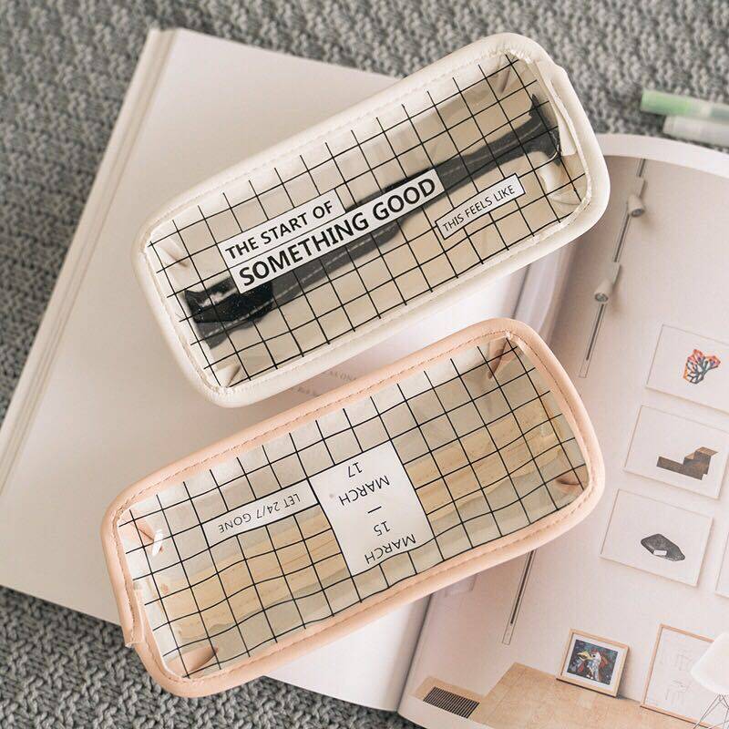 Korean simple transparent pencil bag creative cute small fresh student stationery box Female high school student Korean stationery bag