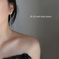 Strong light natural freshwater pearl minimalist tassel ear line 14K gold 925 sterling silver ear nails mosquito coil ear clip