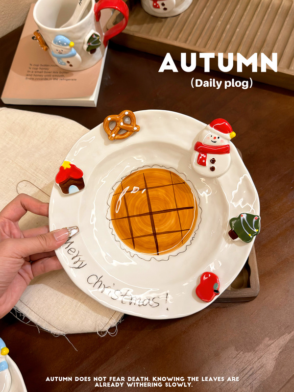 Christmas Snowman Cute Cartoon Underglaze Ceramic Plate Rice Bowl Noodle Bowl Household Tableware Set Fruit Plate