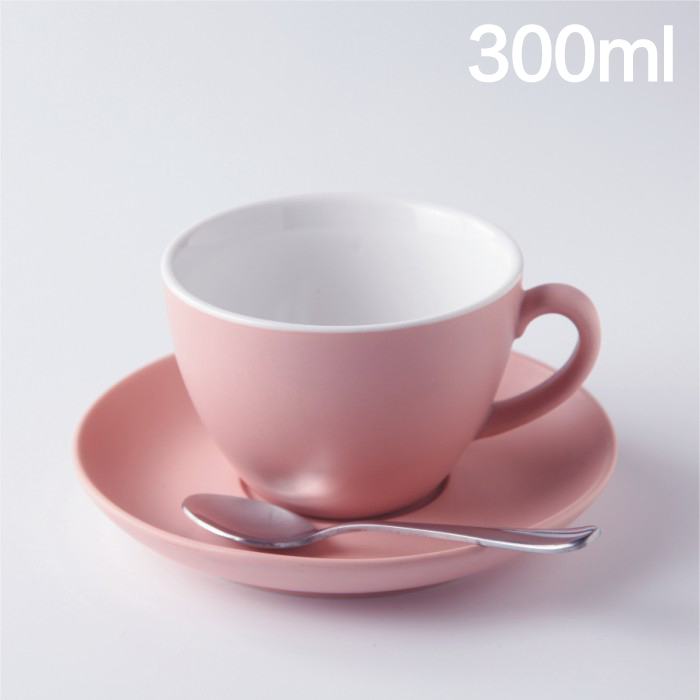 Matte color glazed ceramic coffee cup and saucer European style latte