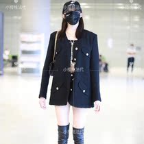 maje2020 autumn and winter Guan Xiaotong Wan Qian star with the same little fragrance celebrity style tweed woolen coat female