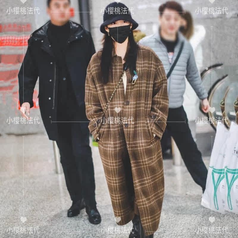 Cherry France maje 20 autumn winter guan Xiaotong with the same gge grain coat loose medium long version wool coat daughter