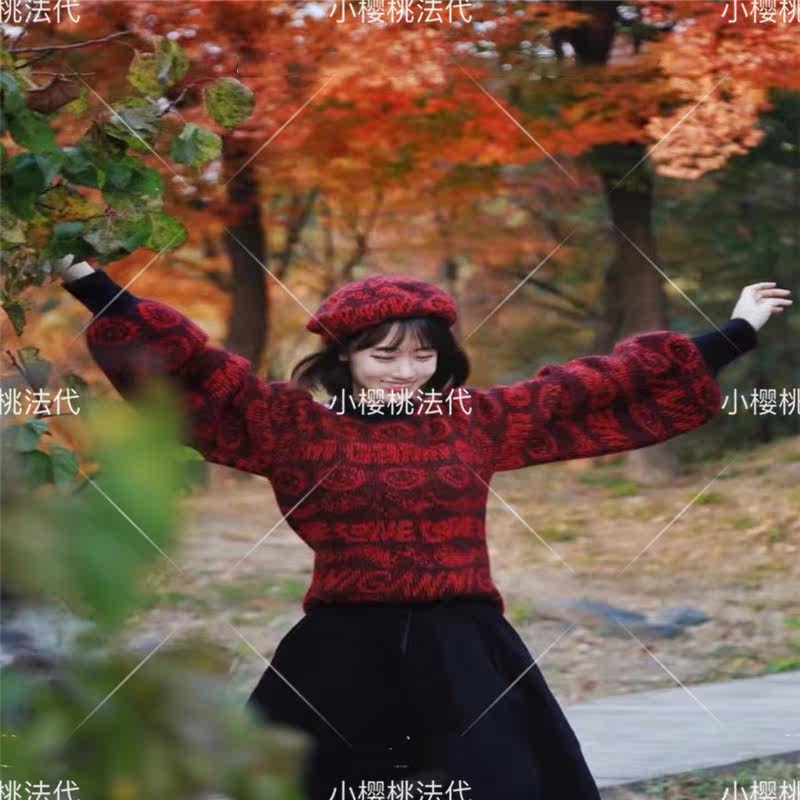 French GANNI 21 autumn and winter retro shoulder drill buckle with smiley face letter sleeve head knit sweater sweater