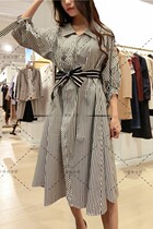 (Small cherry Fadai)MAJE 18 spring and summer lady wind STRIPED GIRDLE MID-LENGTH DRESS RILUCCI