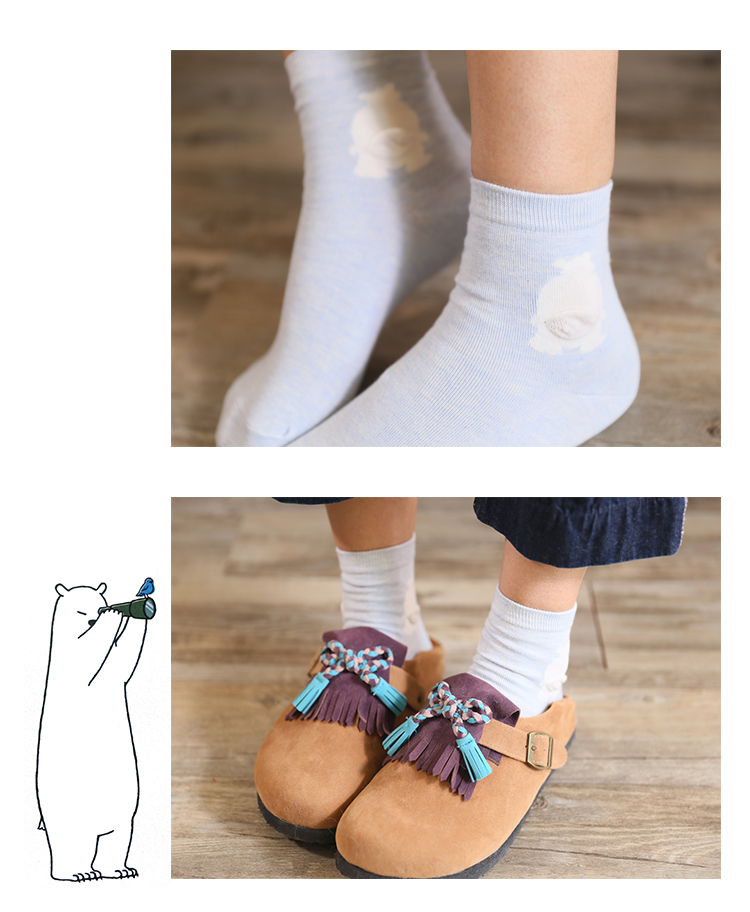 Mùa thu và mùa đông mới ba chiều hoạt hình đuôi động vật dễ thương vớ nữ cotton nữ vớ cá tính vớ đại học vớ gió tất trắng cao cổ