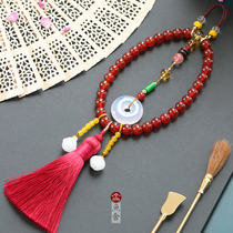 Handmade original red agate tassel Qing court eighteen cheongsam-pressed cheongsam rosary pendant with Hanfu pendant