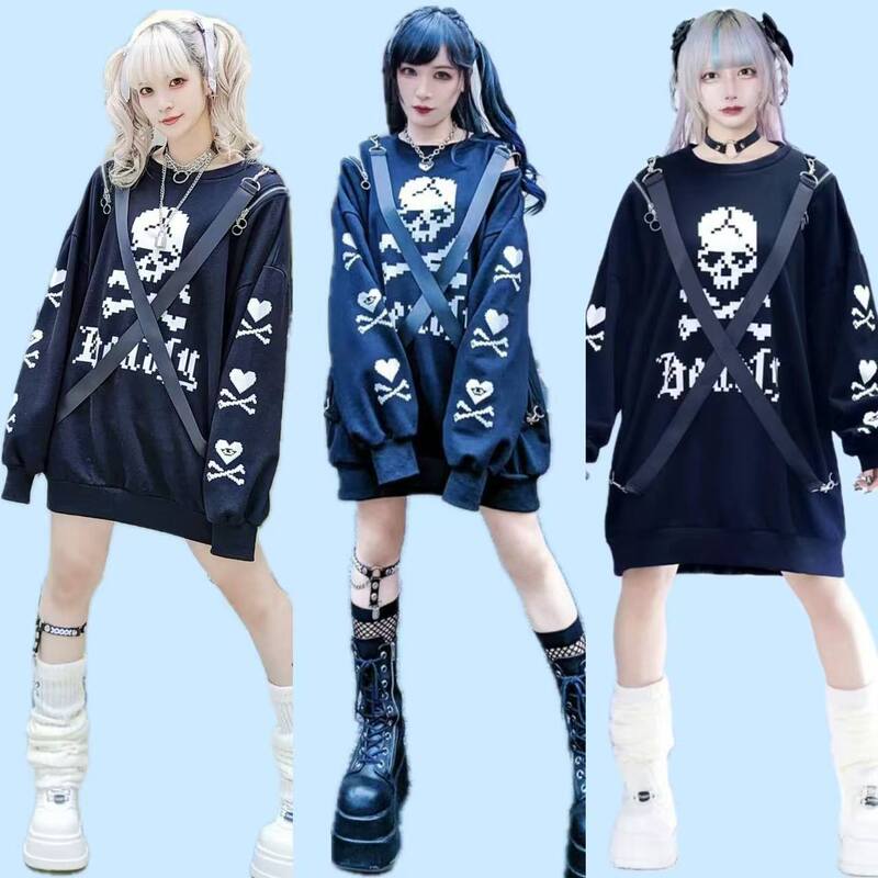 2025 Autumn/Winter Harajuku Subculture Cross-Border Dark Gothic Style Heart-Shaped Bone Skull Sweatshirt Thick Jacket Punk
